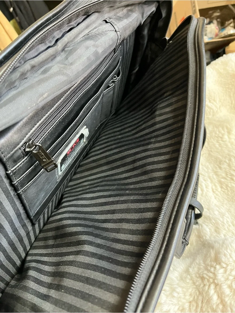 Tumi Black Leather Multi-Pocket Briefcase with Shoulder Strap